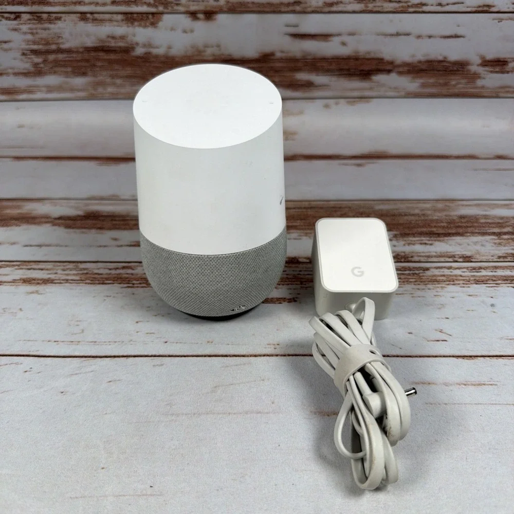Google Home Smart Speaker White Slate Fabric Base GA3A00417A14 w/ Power Supply